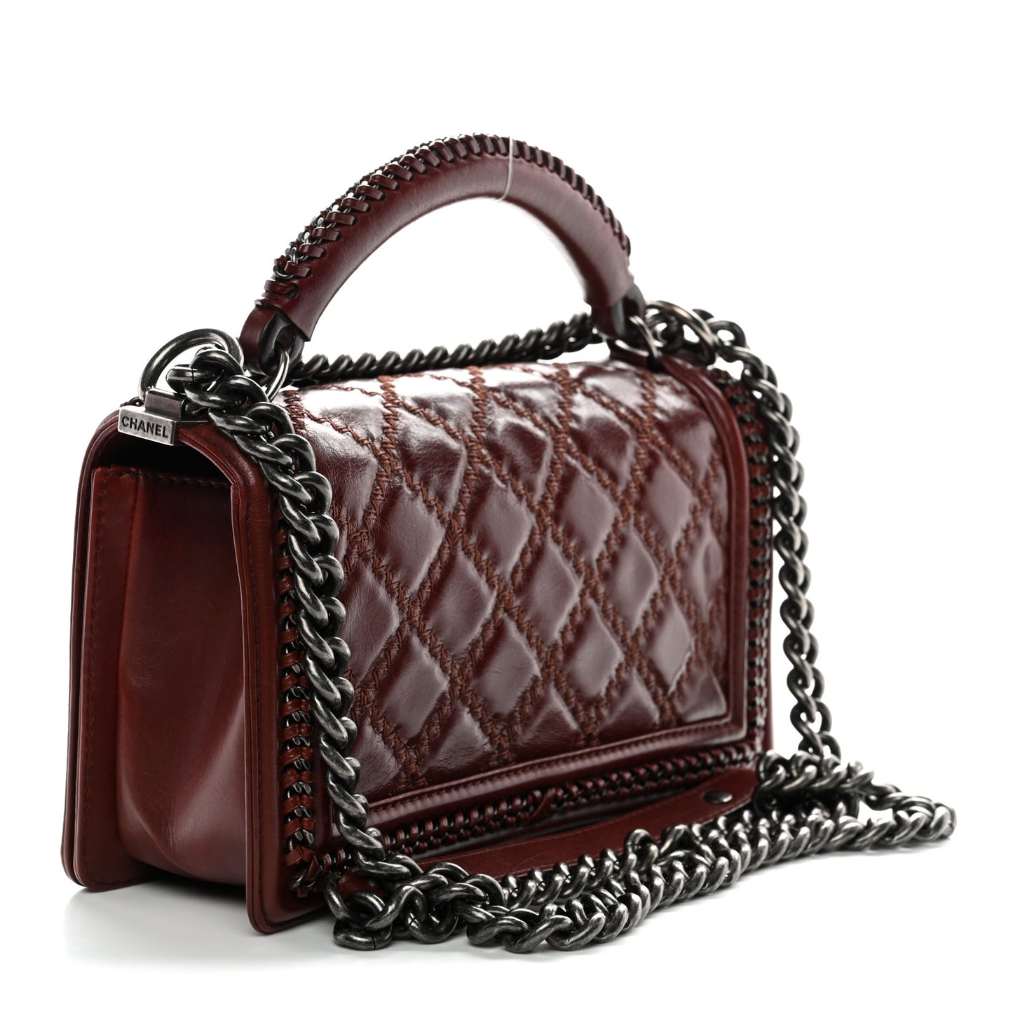 Goatskin Quilted Medium Boy Handle Flap Burgundy