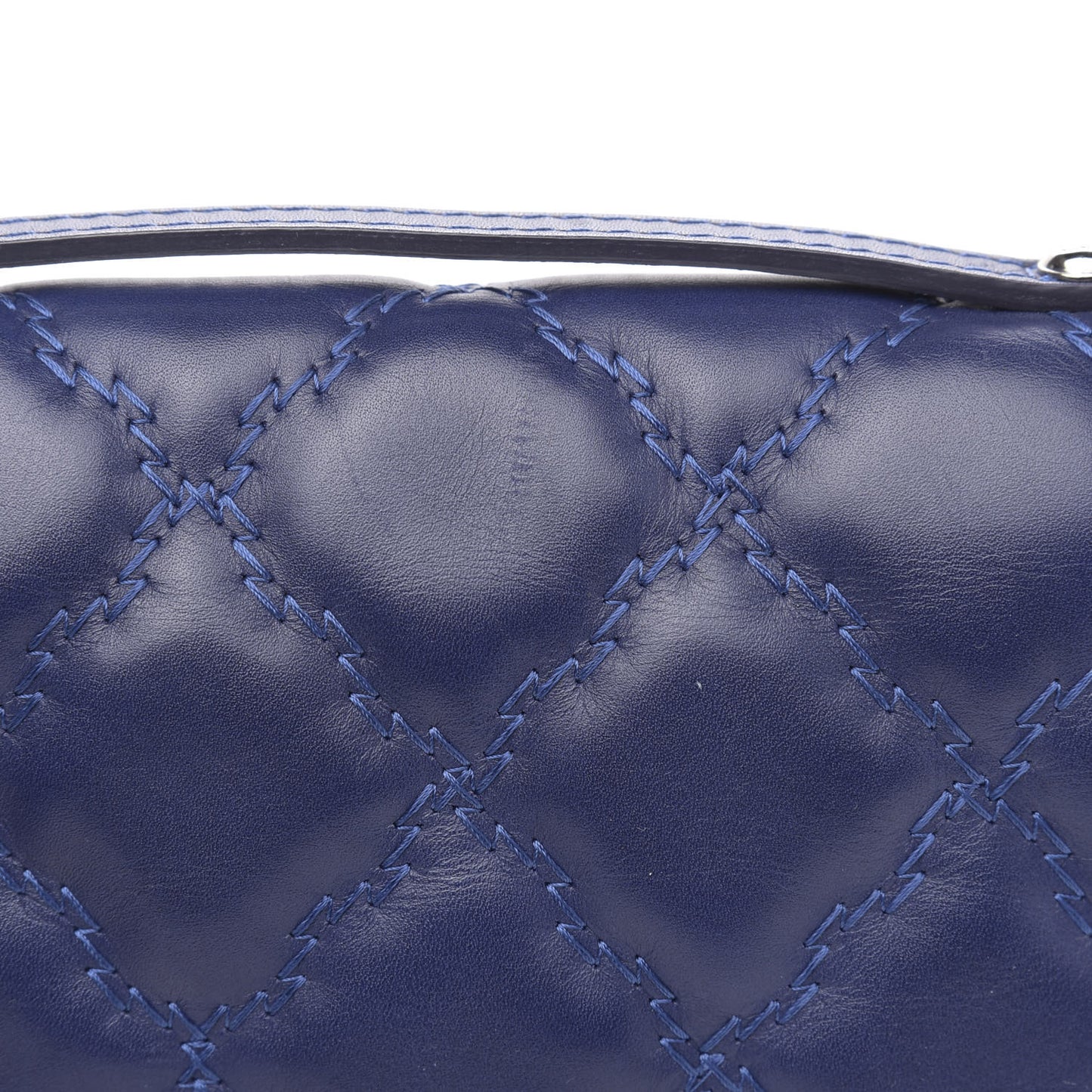 Calfskin Quilted Double Stitch Hamptons Clutch with Chain Blue