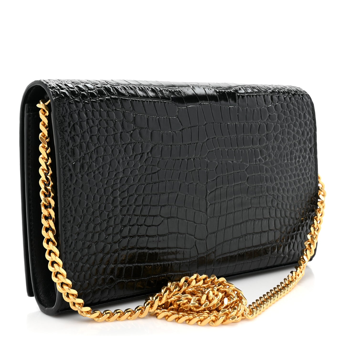 Calfskin Crocodile Embossed Cassandre Wallet On Chain WOC Black