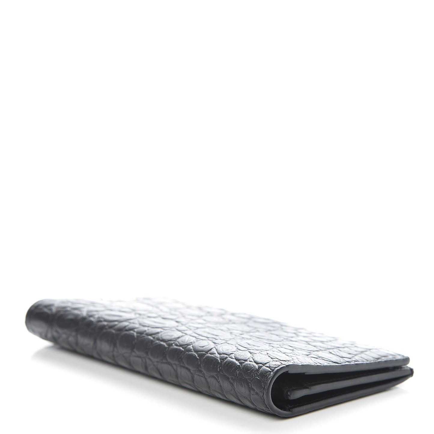 Calfskin Crocodile Embossed Continental Wallet Black