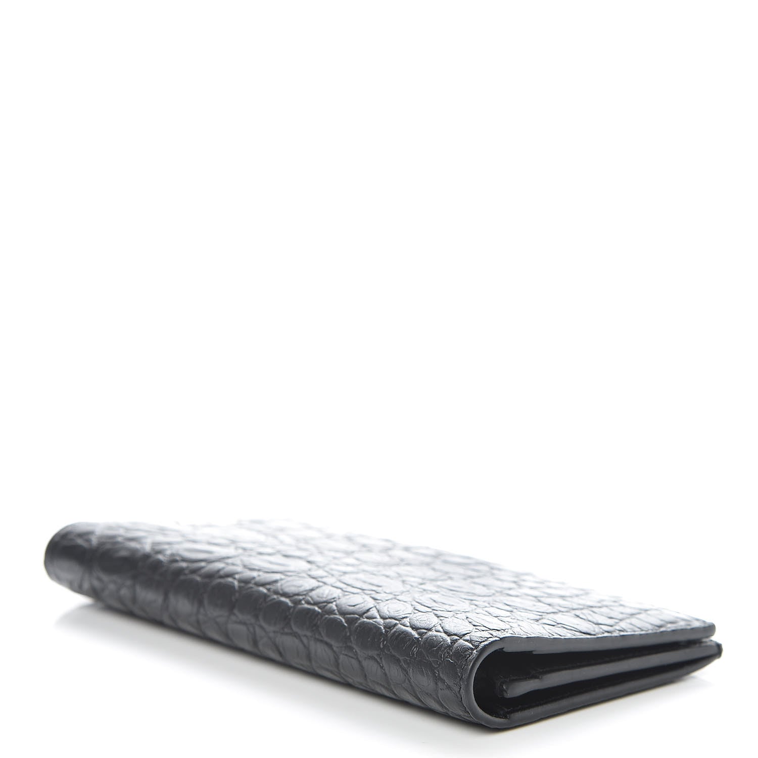 Saint Laurent Calfskin Crocodile Embossed Continental Wallet Black 4 of 8