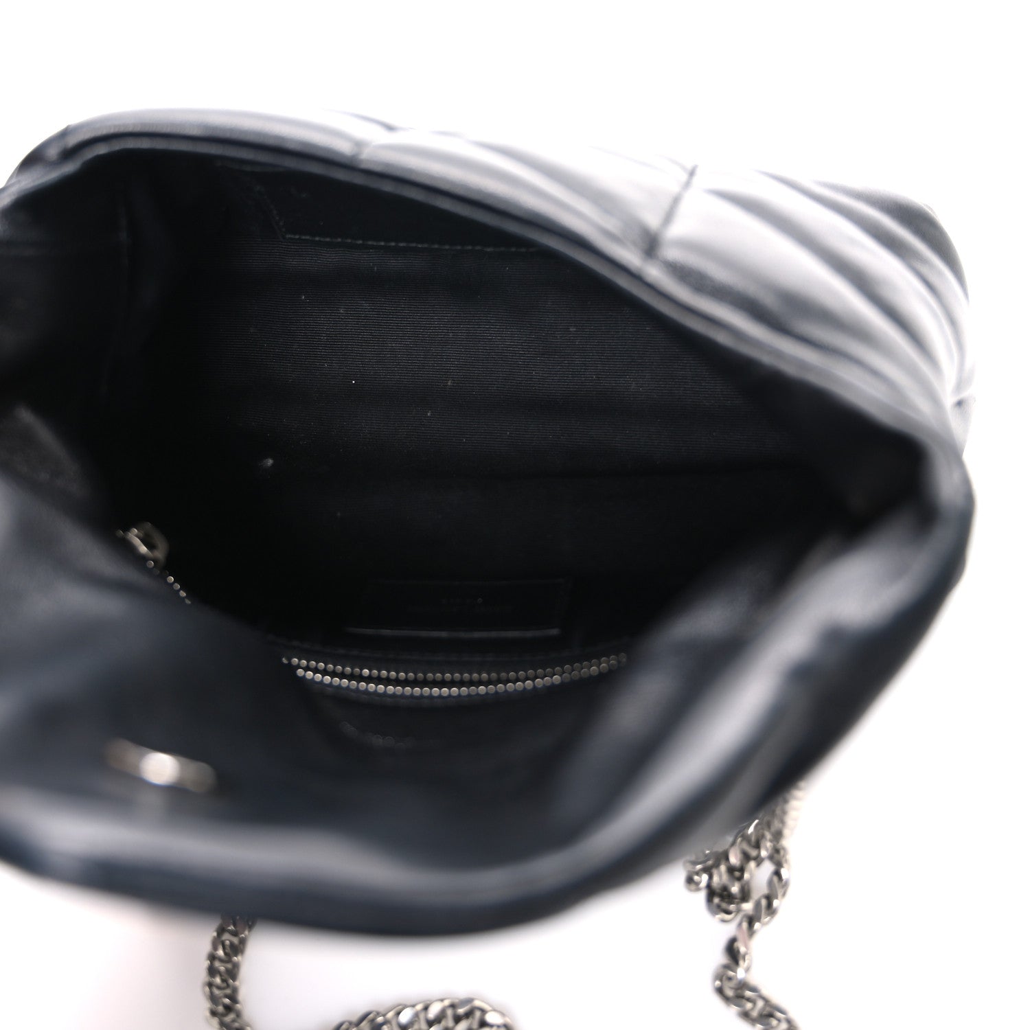 Saint Laurent Lambskin Quilted Toy Loulou Puffer Monogram Chain Satchel Black 5 of 12