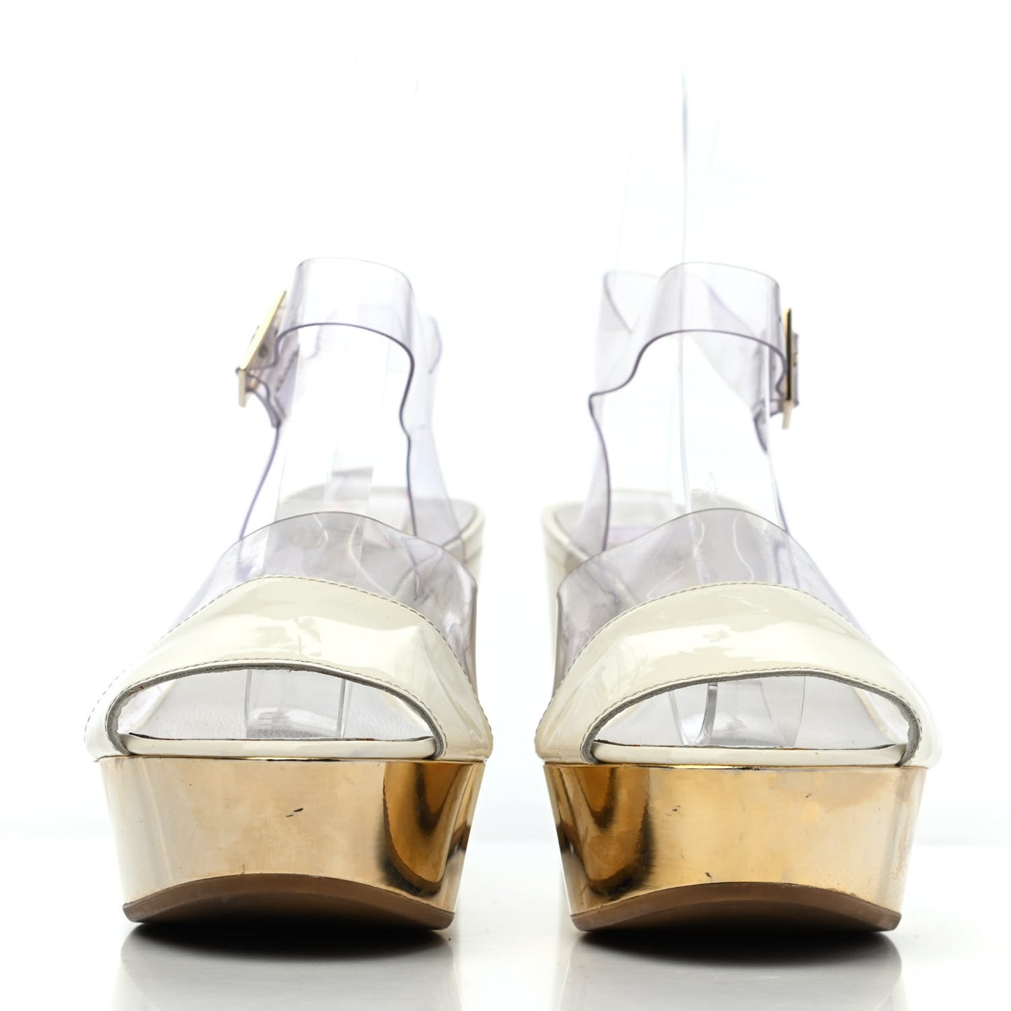 Patent PVC Wedge Sandals 37 Transparent White
