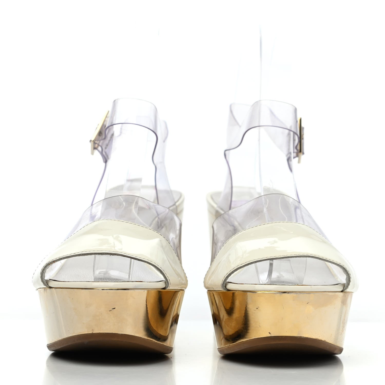 Chanel Patent PVC Wedge Sandals 37 Transparent White 2 of 4