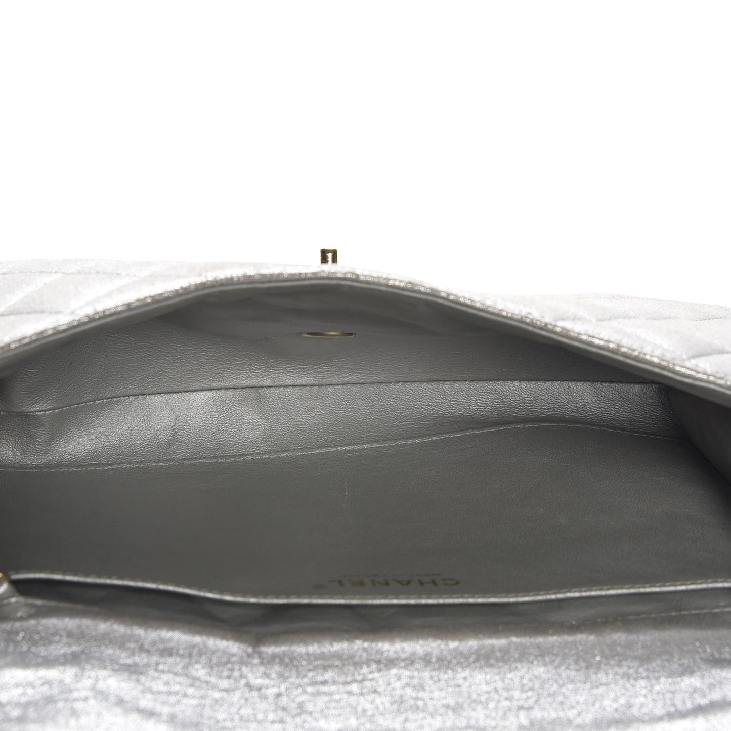 Iridescent Calfskin Clutch With Chain Flap Silver