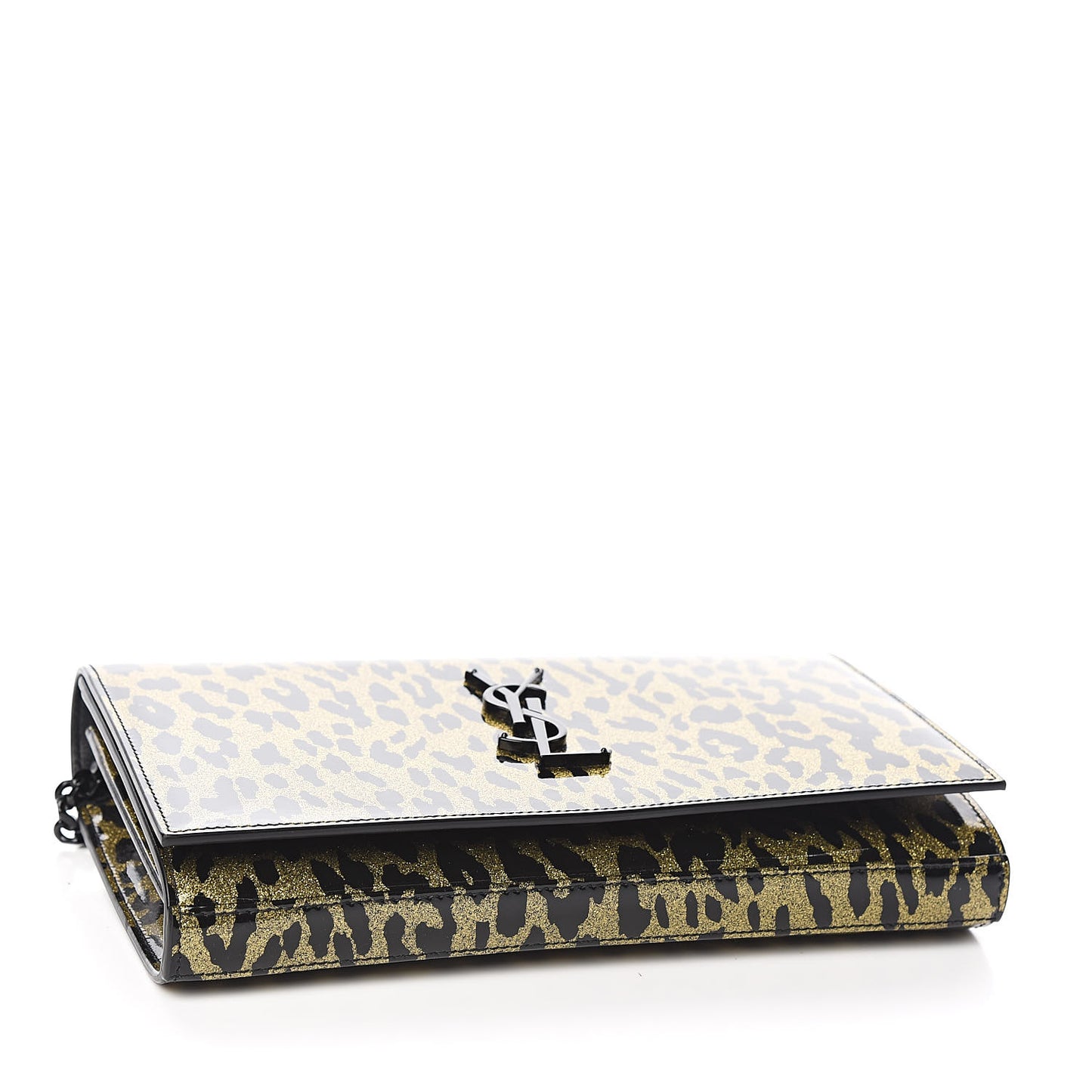 Patent Glitter Leopard Print Monogram Chain Wallet Leopard Black Light Gold