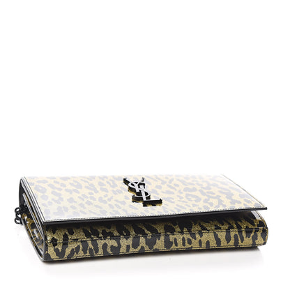Saint Laurent Patent Glitter Leopard Print Monogram Chain Wallet Leopard Black Light Gold 4 of 9