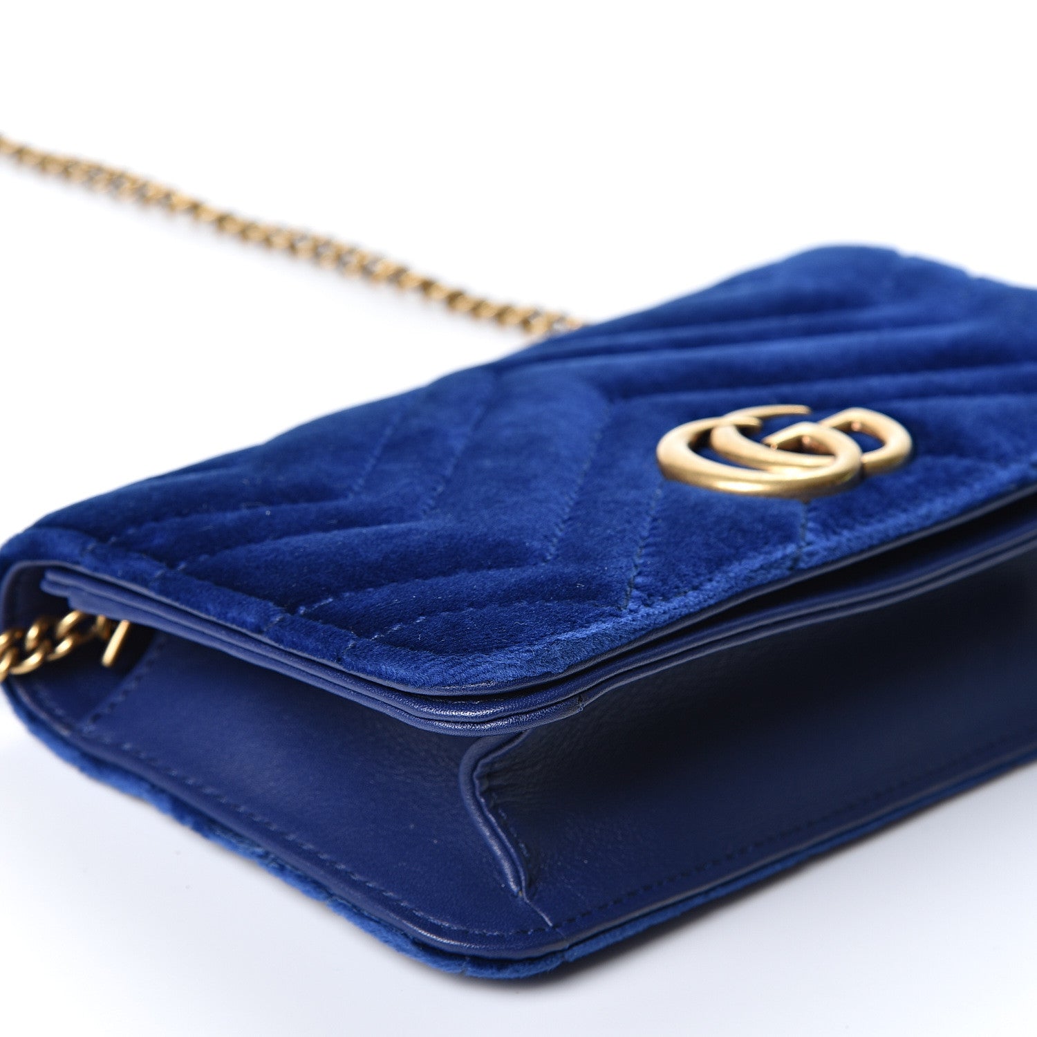 Gucci Velvet Matelasse GG Marmont Mini Bag Cobalt Blue 8 of 9