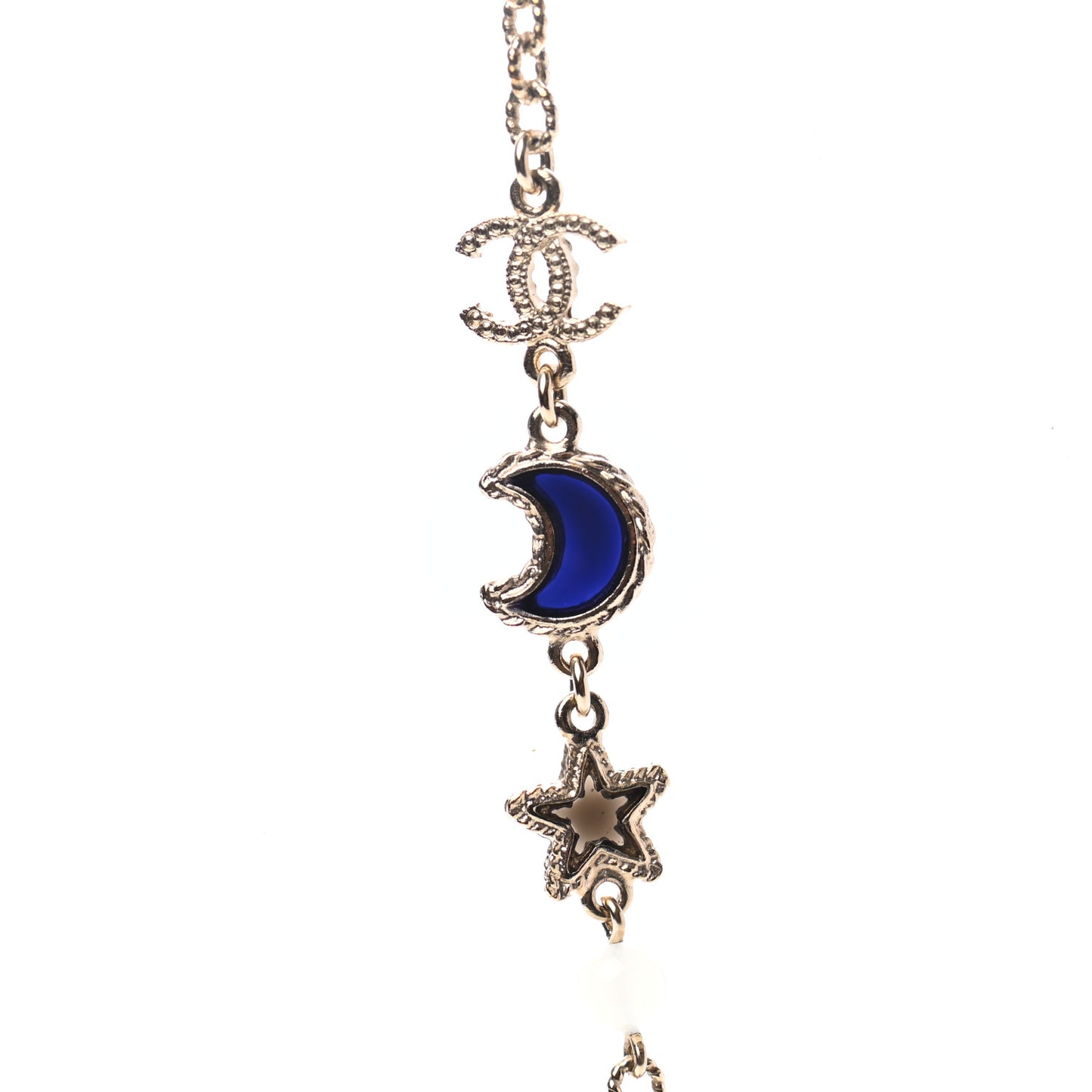 Pearl Crystal Poured Glass CC Star Moon Necklace Gold Black Multicolor
