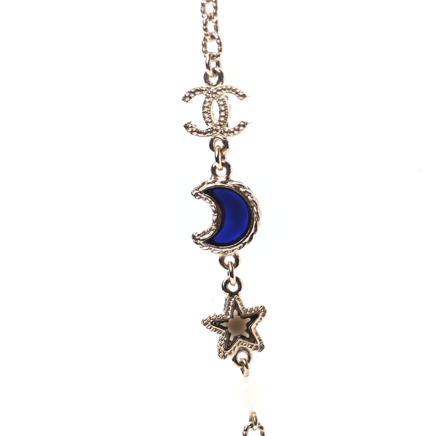 Chanel Pearl Crystal Poured Glass CC Star Moon Necklace Gold Black Multicolor 5 of 6