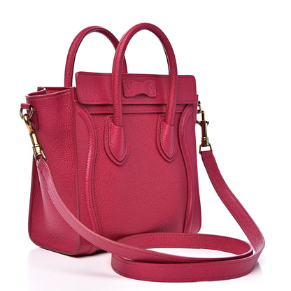 Celine Drummed Calfskin Nano Luggage Fuchsia 3 of 10