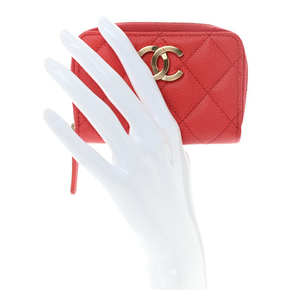 Chanel Caviar Quilted Striated CC Zip Coin Purse Red 2 of 11