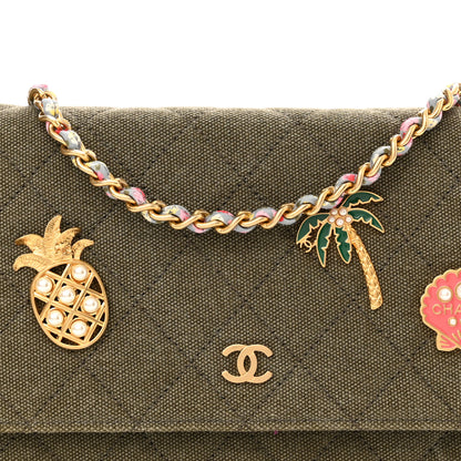 Chanel Canvas Quilted Coco Cuba Charms Wallet On Chain WOC Khaki 8 of 11