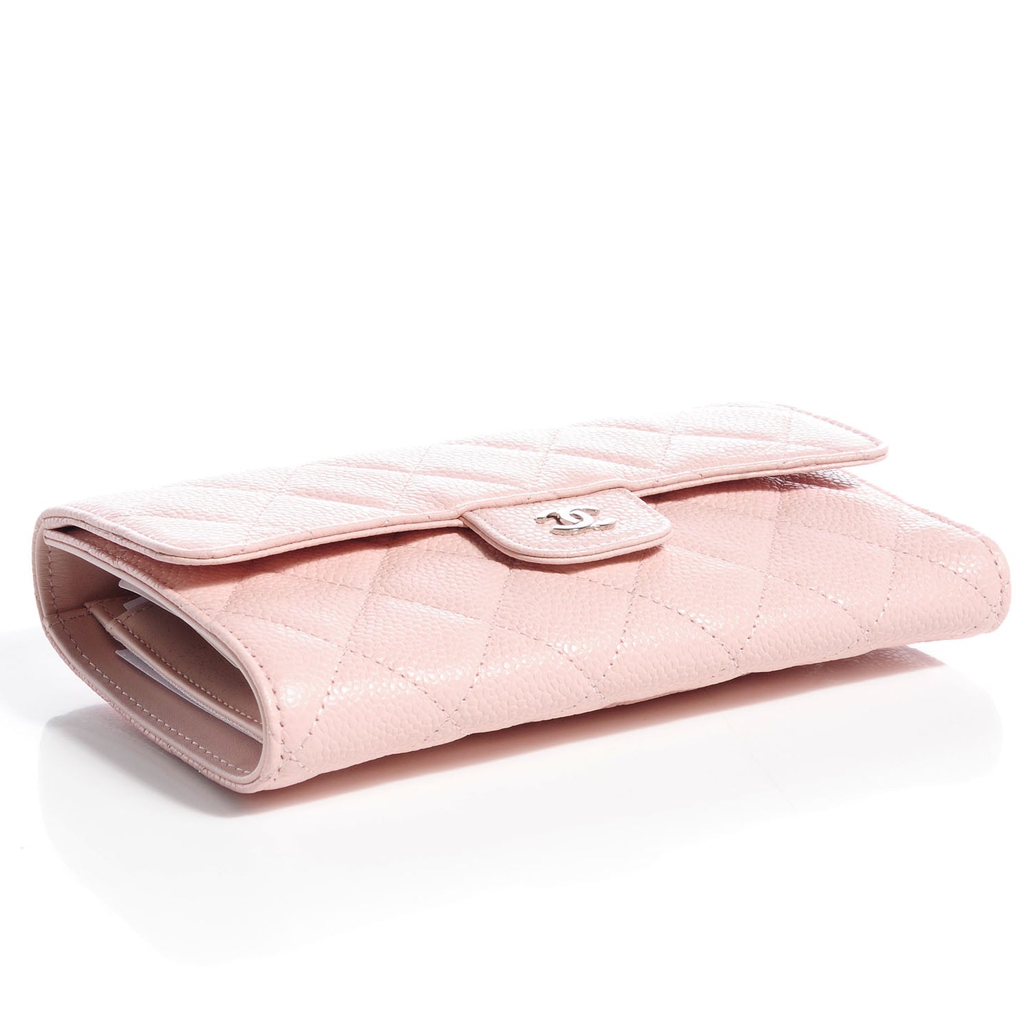 Caviar Quilted Long Flap Wallet Light Pink