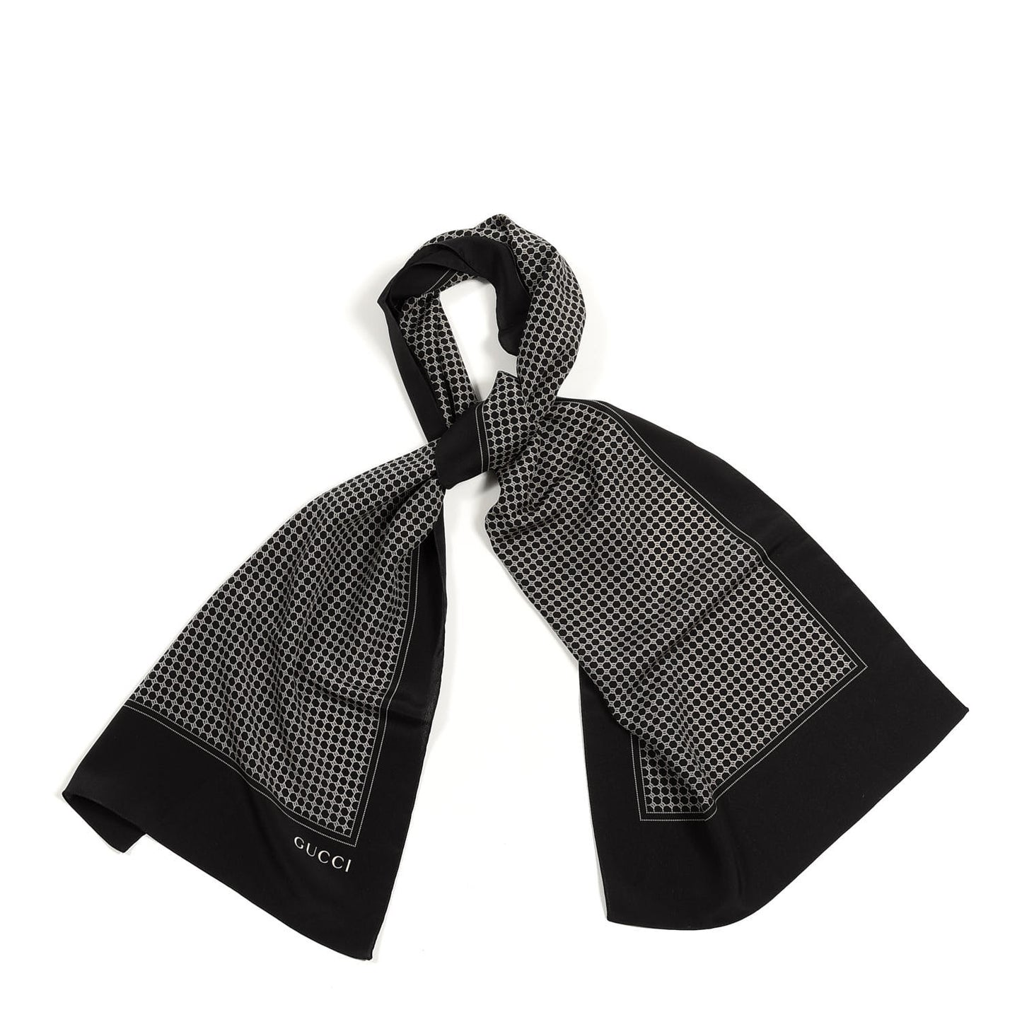 Silk Interlocking GG Scarf Black White