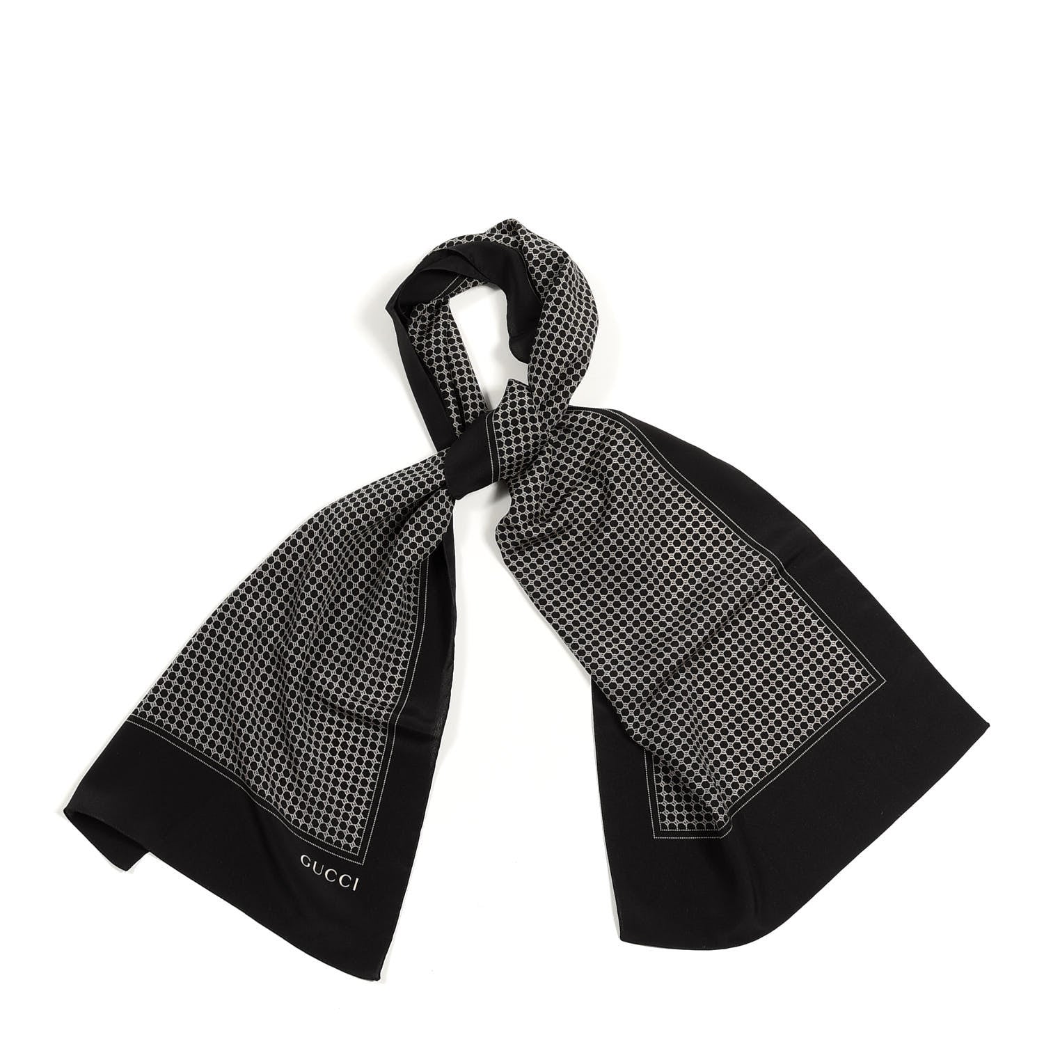 Gucci Silk Interlocking GG Scarf Black White 1 of 3