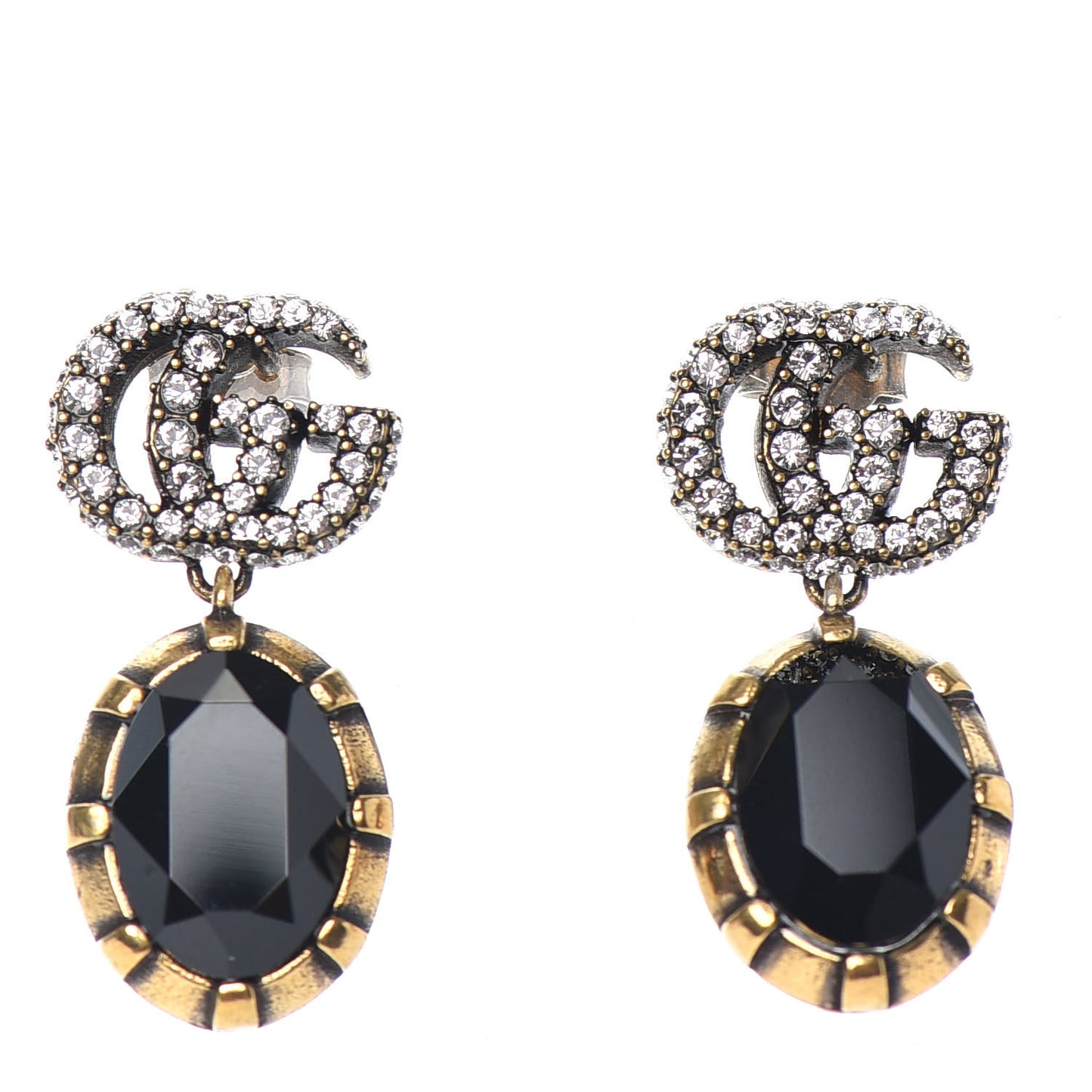 Crystal Double G Earrings Black Aged Gold