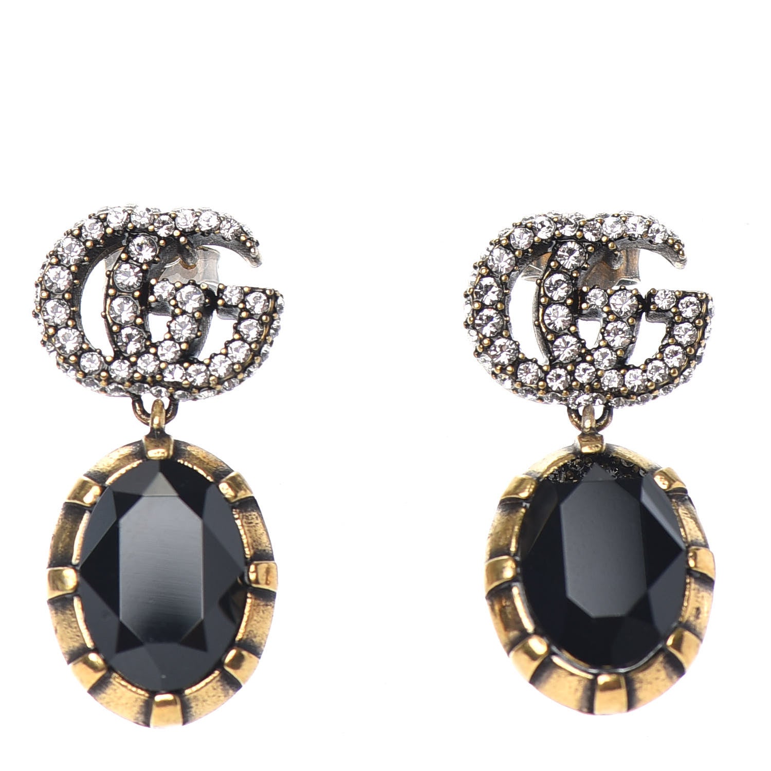 Gucci Crystal Double G Earrings Black Aged Gold 1 of 4