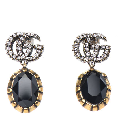 Gucci Crystal Double G Earrings Black Aged Gold 1 of 4