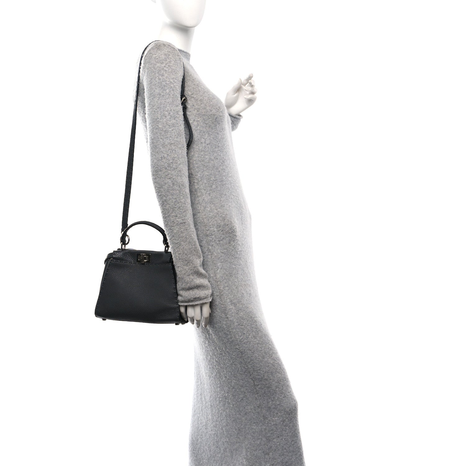 Fendi Cuoio Romano Selleria Bi-Color Mini Peekaboo Iconic Satchel Asfalto Latte 2 of 11