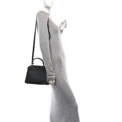 Fendi Cuoio Romano Selleria Bi-Color Mini Peekaboo Iconic Satchel Asfalto Latte 2 of 11