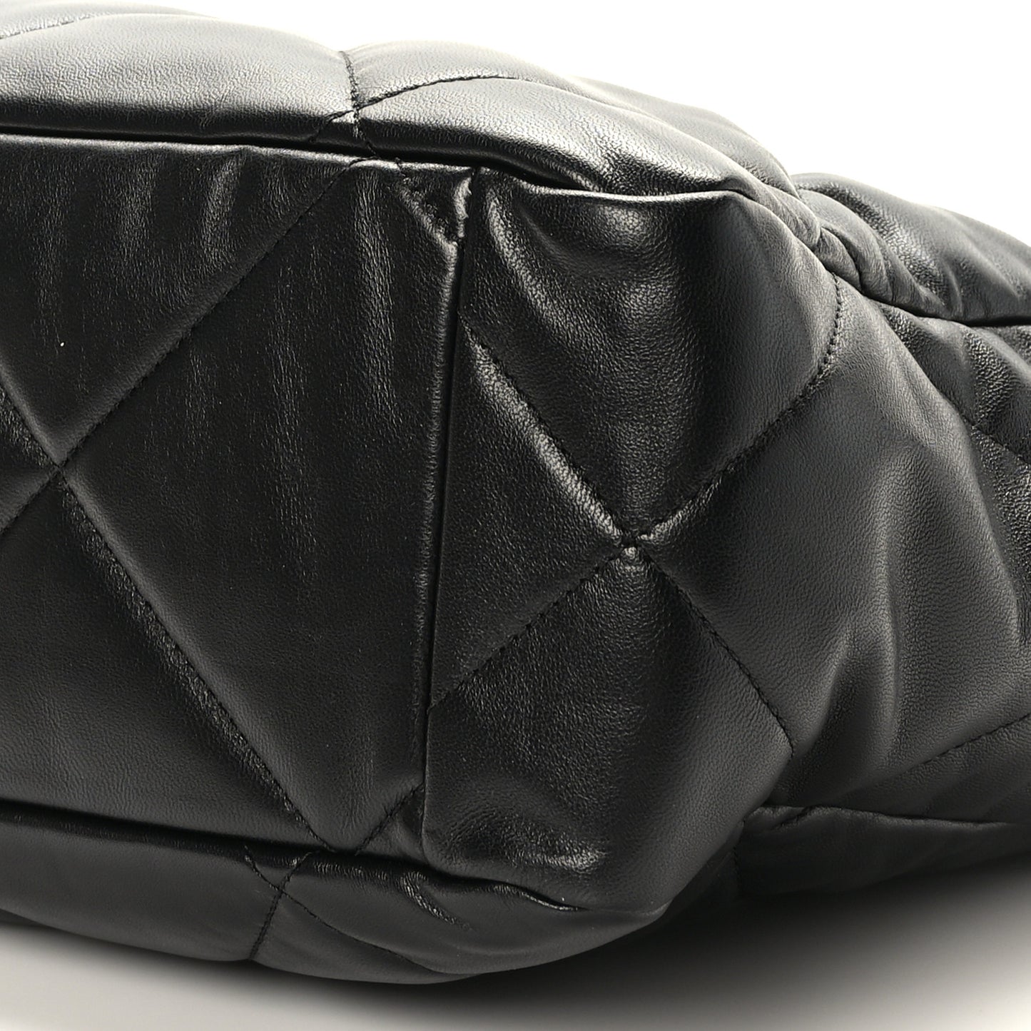 Lambskin Quilted Chanel 19 East West Shopping Bag Black