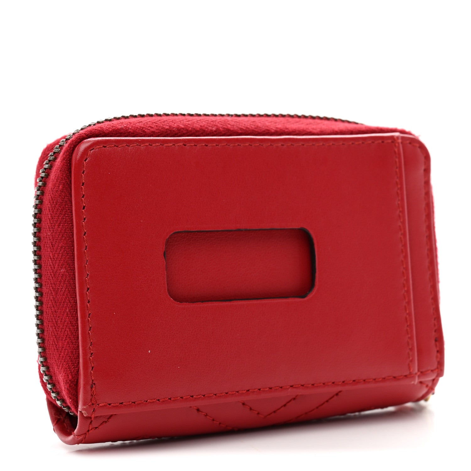 Gucci Calfskin Matelasse GG Marmont Zip Around Card Case Hibiscus Red 3 of 8