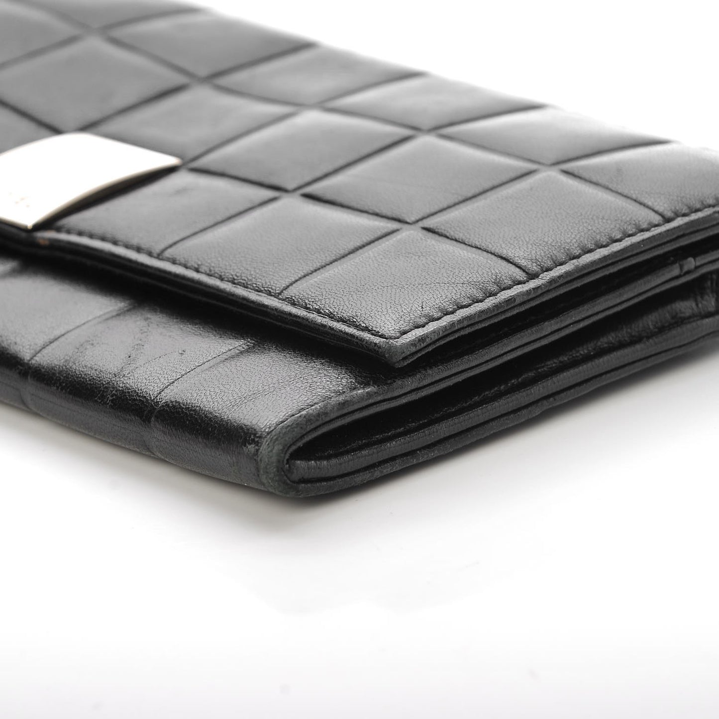 Lambskin Quilted Chocolate Bar Long Wallet Black