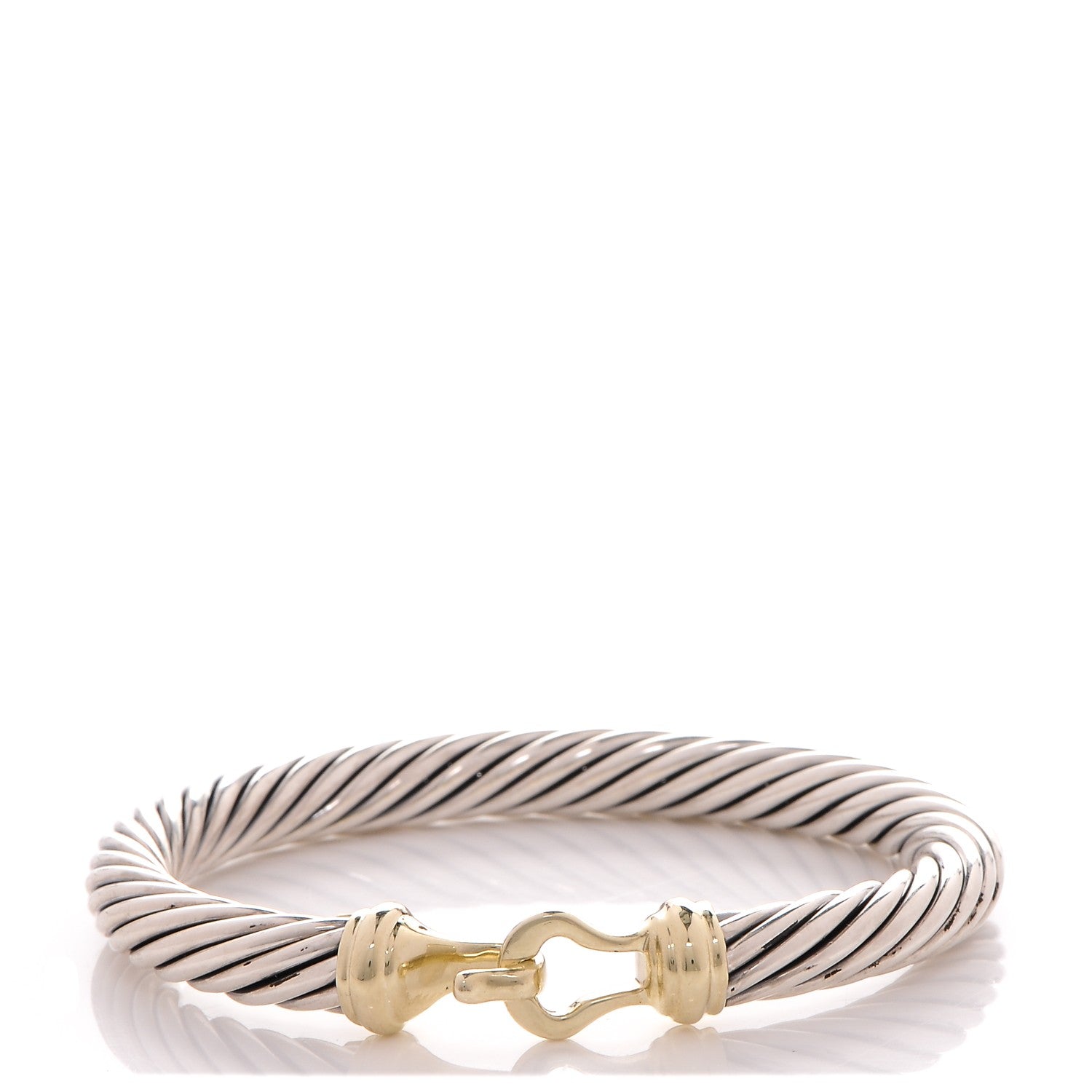 David Yurman Sterling Silver 14K Yellow Gold 7mm Cable Classic Buckle Bracelet 1 of 5