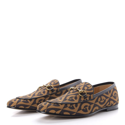 Gucci Canvas Rhombus Horsebit Mens Jordaan Loafers 10 Camel Brown Black 3 of 10