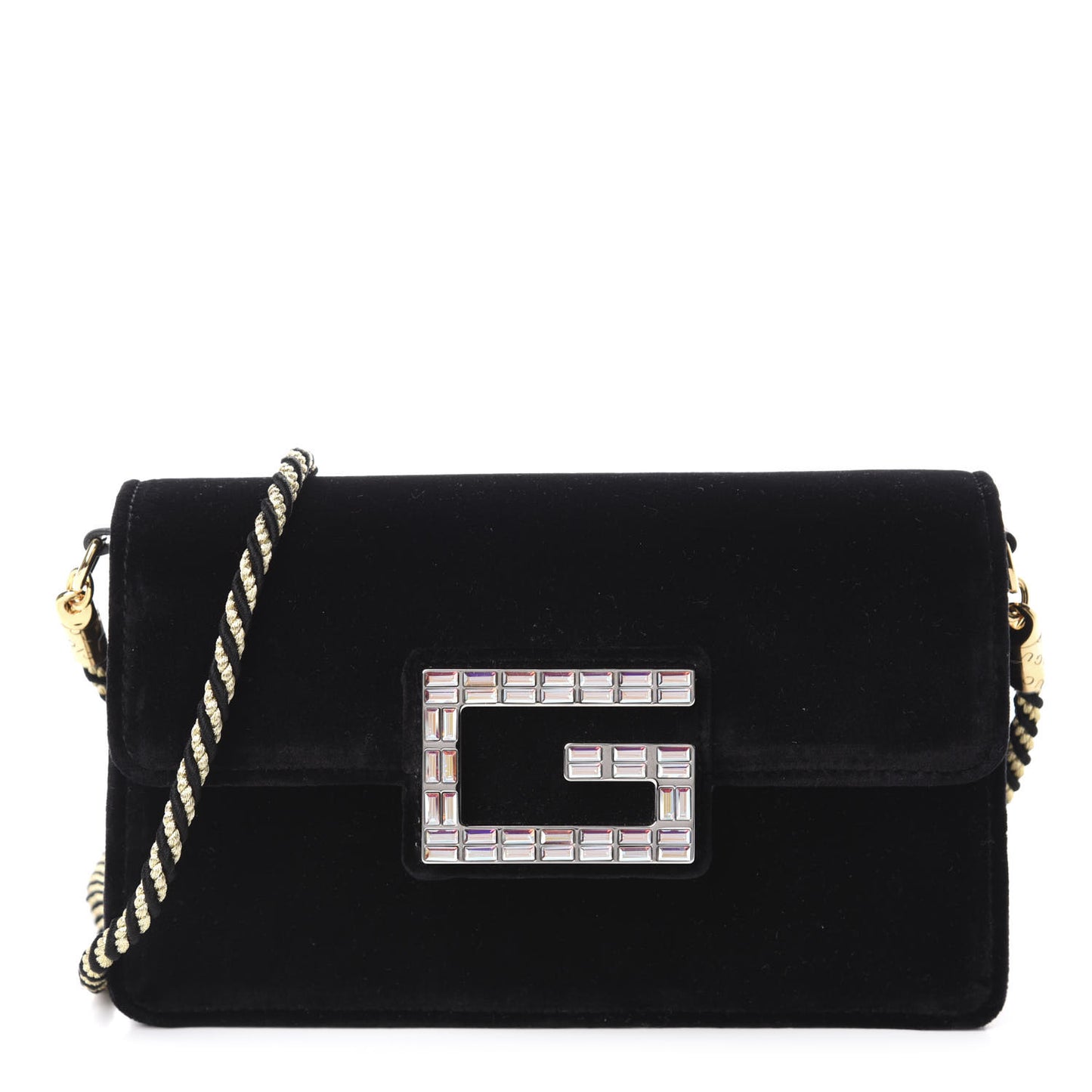 Velvet Crystal Square G Shoulder Bag Black