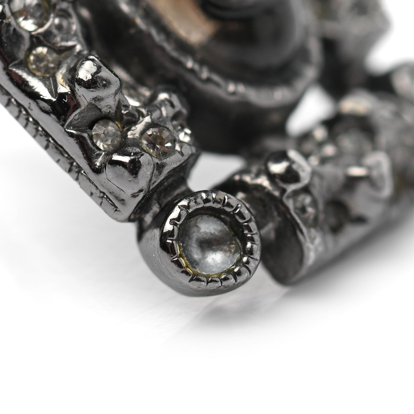 Ruthenium Pearl Crystal Enamel CC Square Earrings Silver