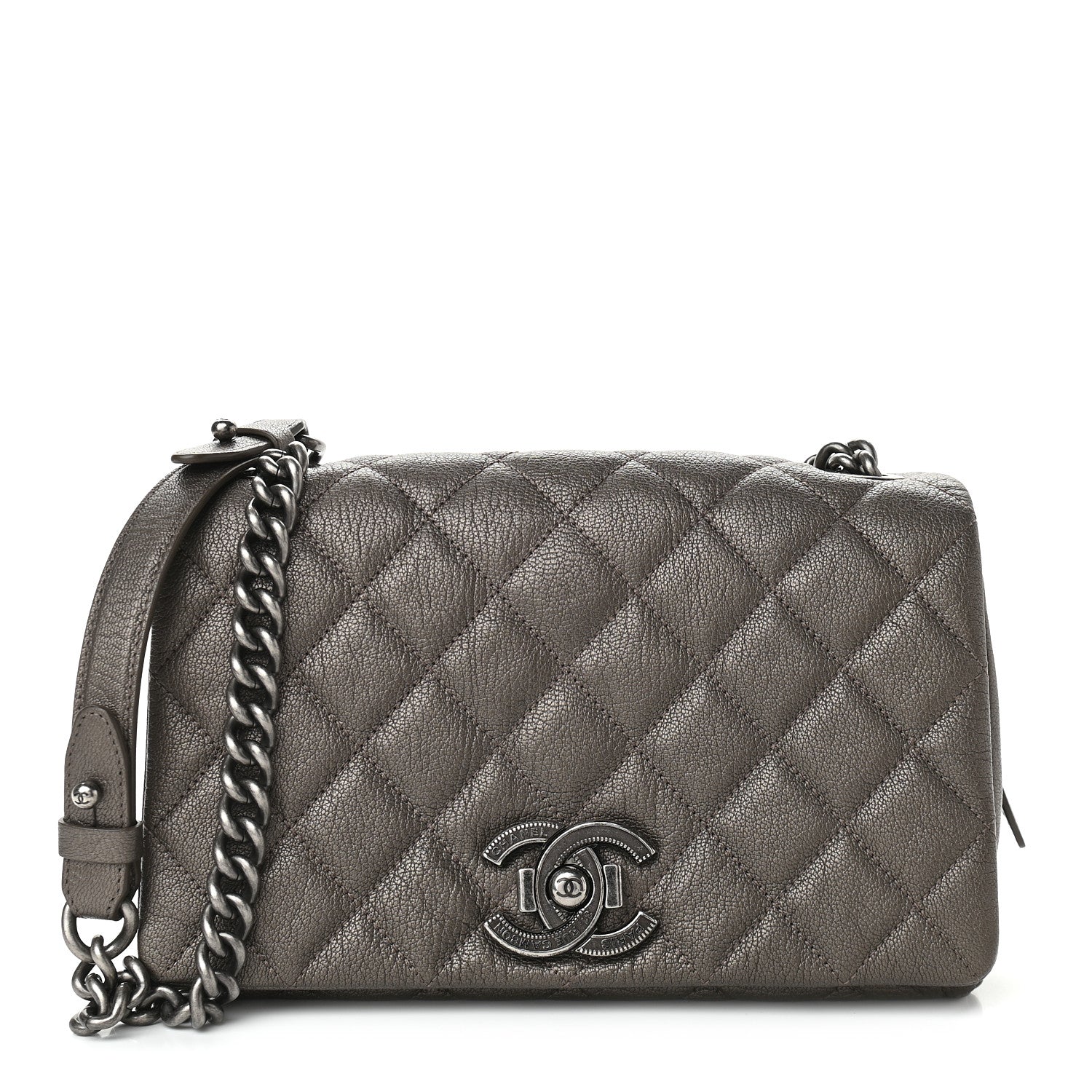 Chanel Metallic Goatskin Quilted Medium City Rock Flap Silver 1 of 9