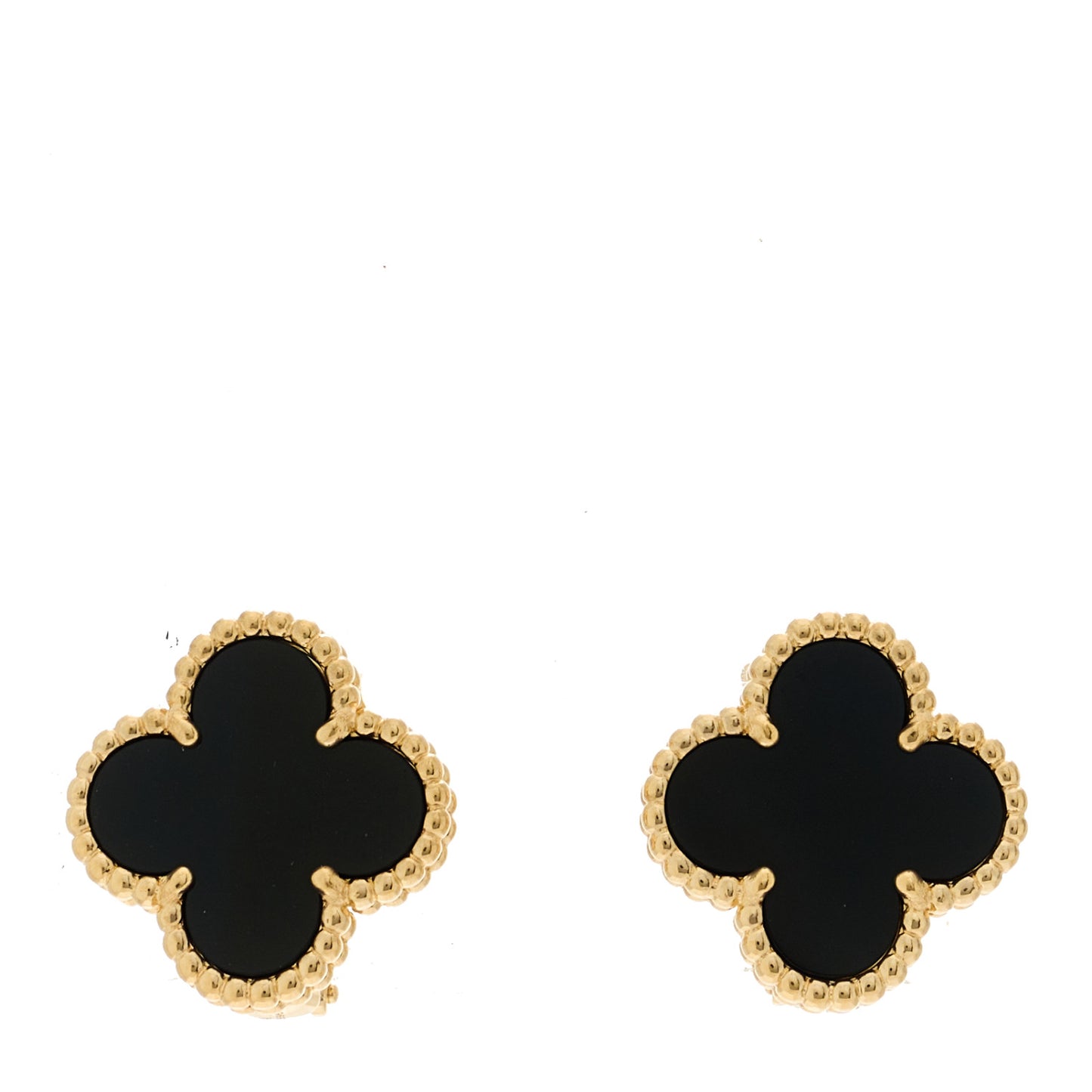 18K Yellow Gold Black Onyx Vintage Alhambra Earrings