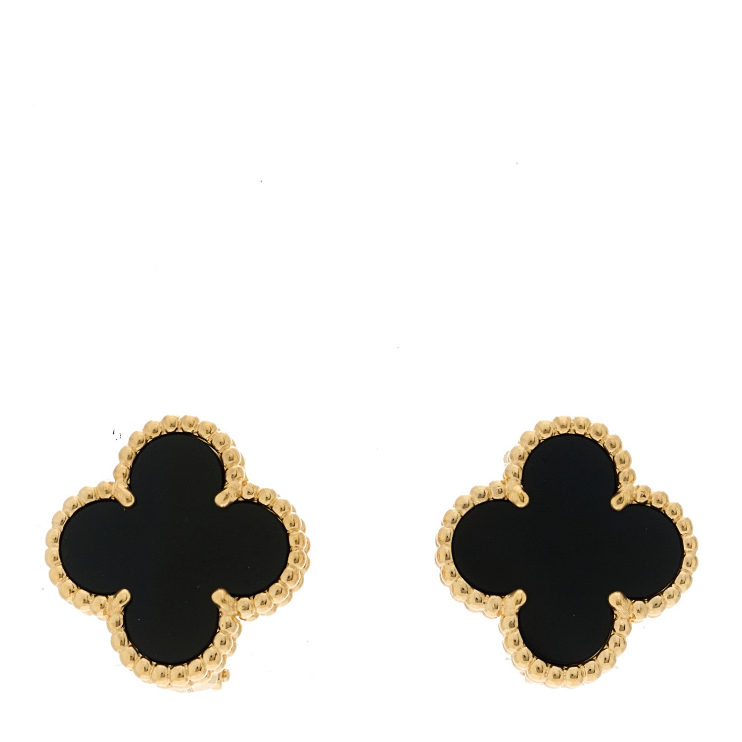 Van Cleef & Arpels 18K Yellow Gold Black Onyx Vintage Alhambra Earrings 1 of 5