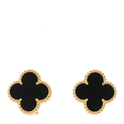 Van Cleef & Arpels 18K Yellow Gold Black Onyx Vintage Alhambra Earrings 1 of 5
