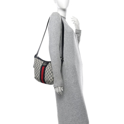 Gucci GG Supreme Monogram Textured Dollar Calfskin Web Small Ophidia Half Moon Hobo Beige Blue 2 of 10