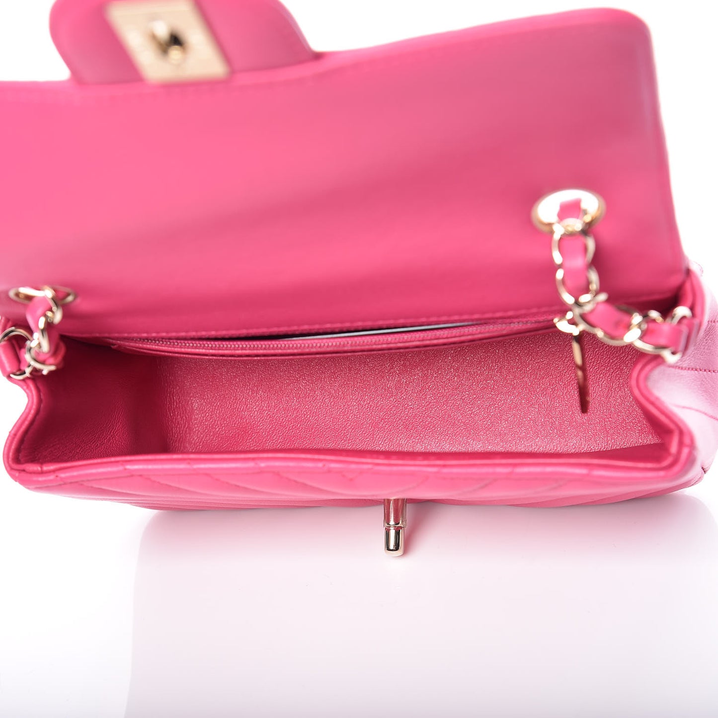 Lambskin Chevron Quilted Mini Rectangular Flap Fuchsia