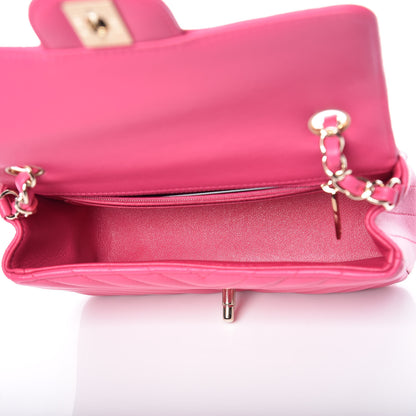 Chanel Lambskin Chevron Quilted Mini Rectangular Flap Fuchsia 5 of 10