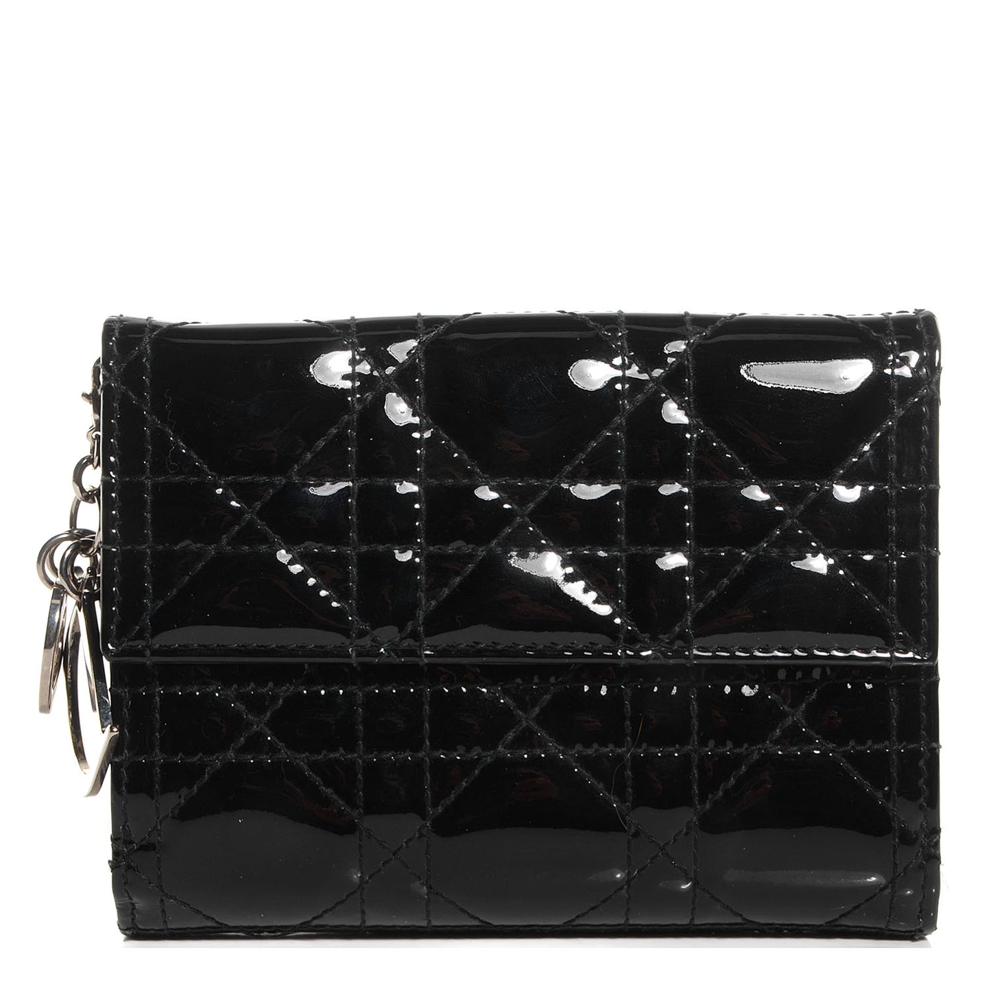 Patent Cannage Lady Dior French Wallet Black