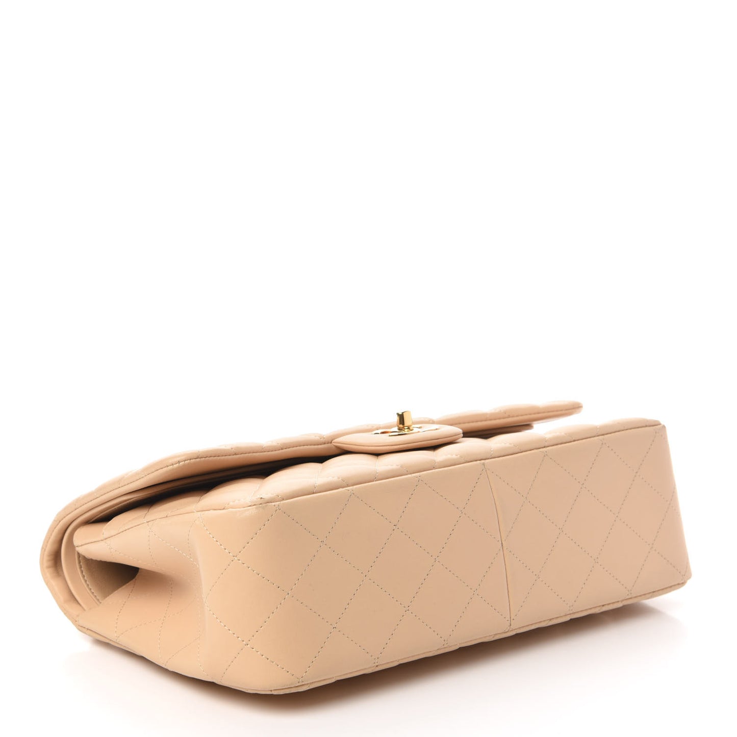 Lambskin Quilted Jumbo Double Flap Beige