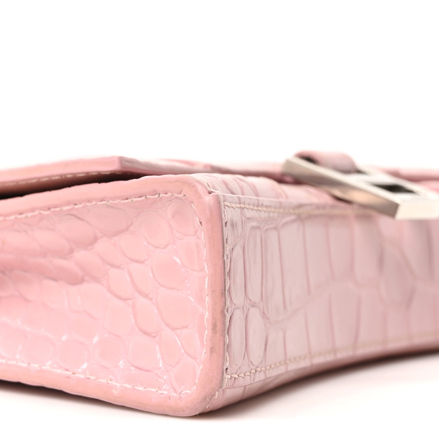Shiny Calfskin Crocodile Embossed Hourglass Chain Bag Powder Pink