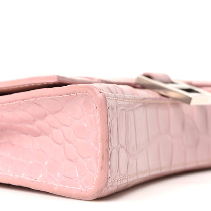 Balenciaga Shiny Calfskin Crocodile Embossed Hourglass Chain Bag Powder Pink 8 of 9