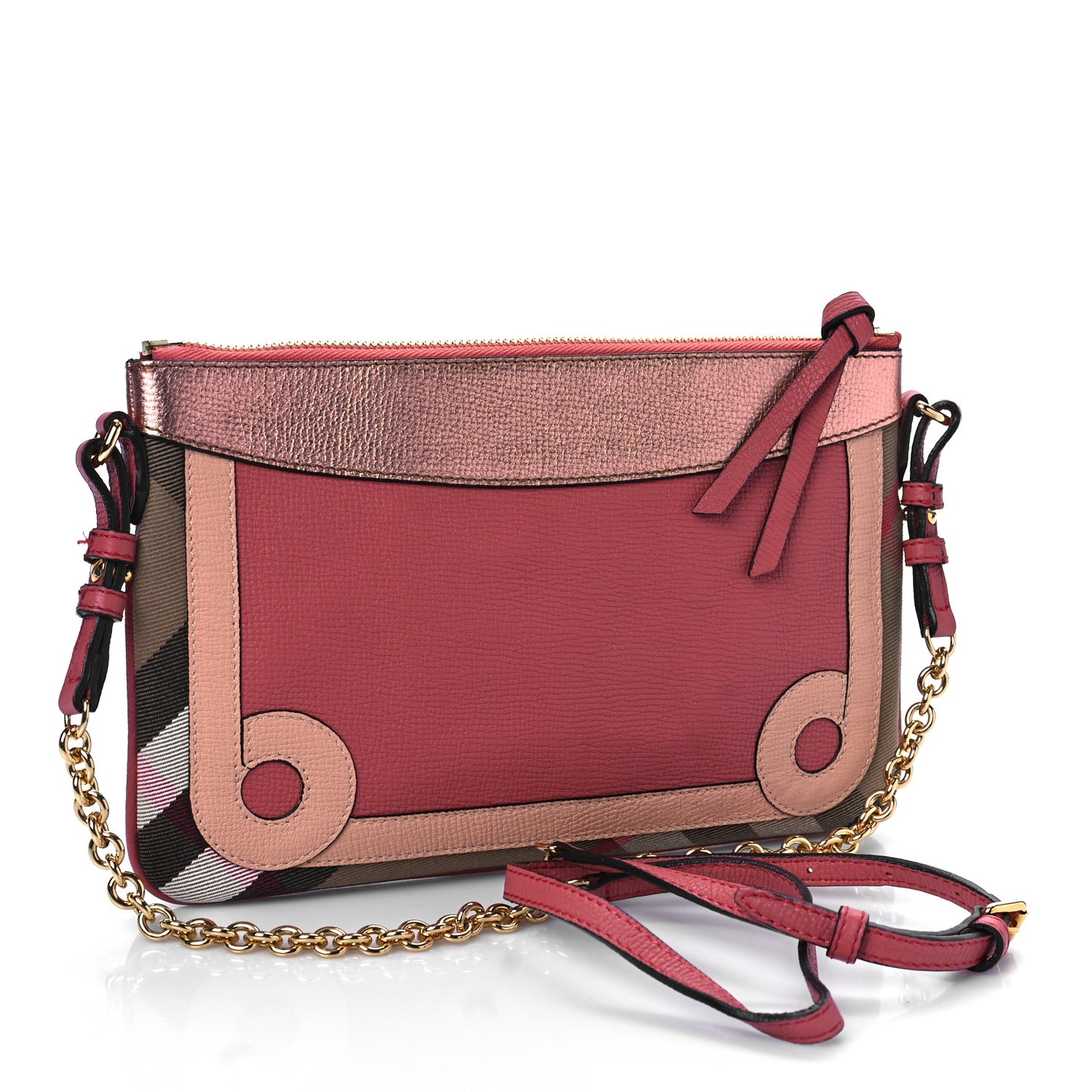 Metallic Derby House Check Peyton Crossbody Clutch Bag Blossom Pink