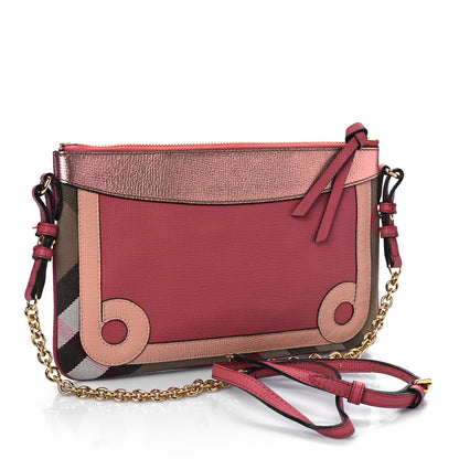 Burberry Metallic Derby House Check Peyton Crossbody Clutch Bag Blossom Pink 3 of 9