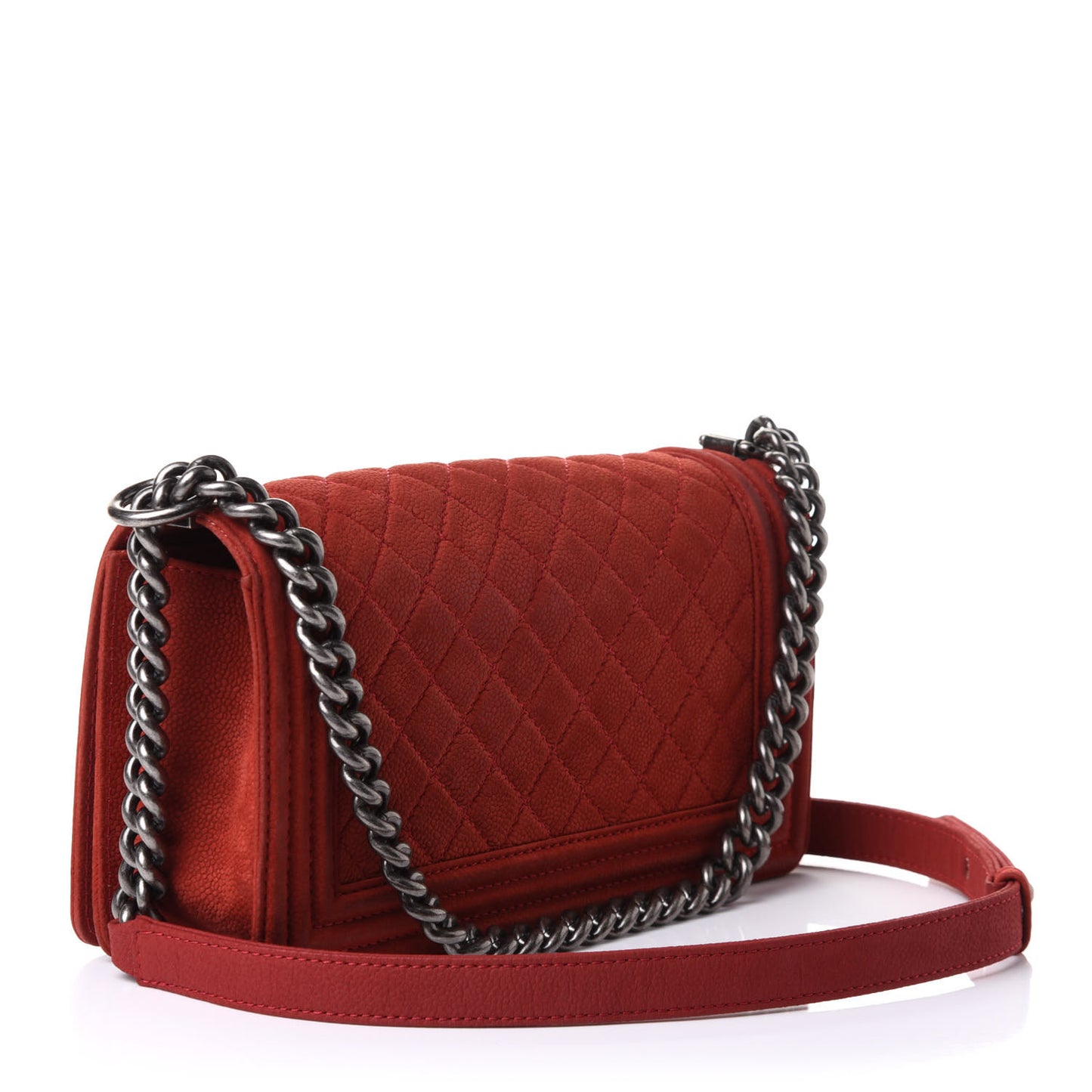 Suede Caviar Quilted Medium Boy Flap Red