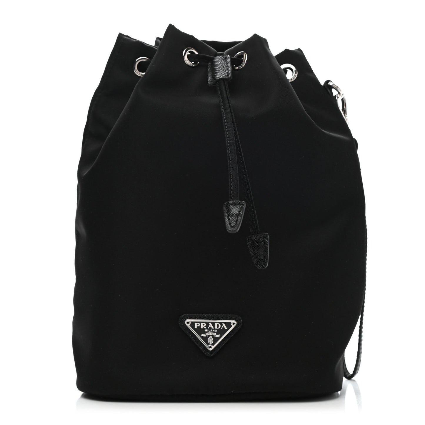 Saffiano Tessuto Nylon Vela Bucket Wristlet Black