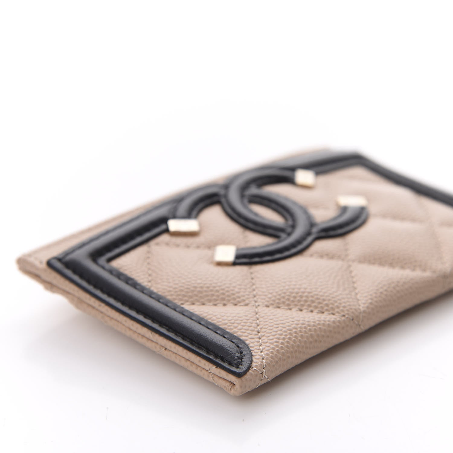 Chanel Caviar Quilted Filigree Card Holder Beige Black 8 of 11