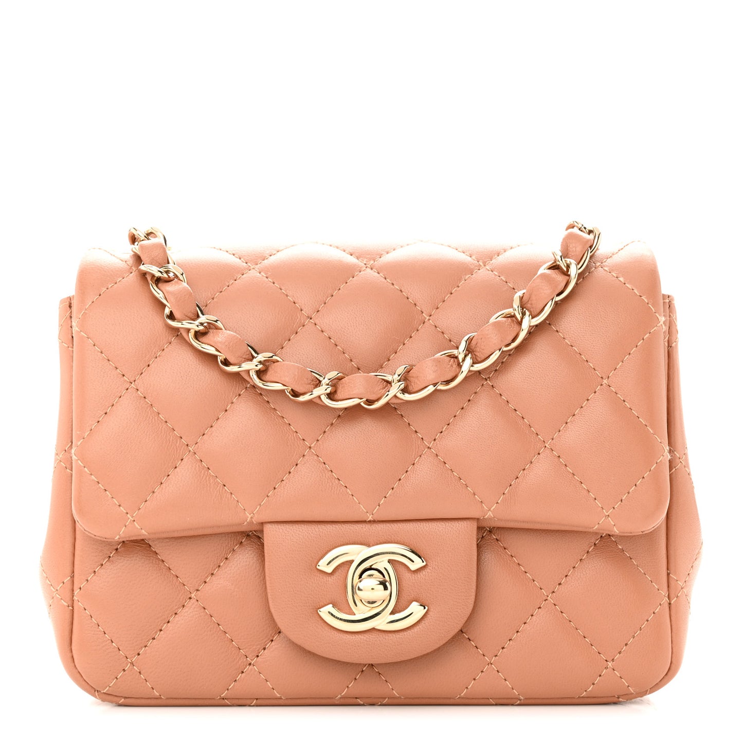 Lambskin Quilted Mini Square Flap Brown