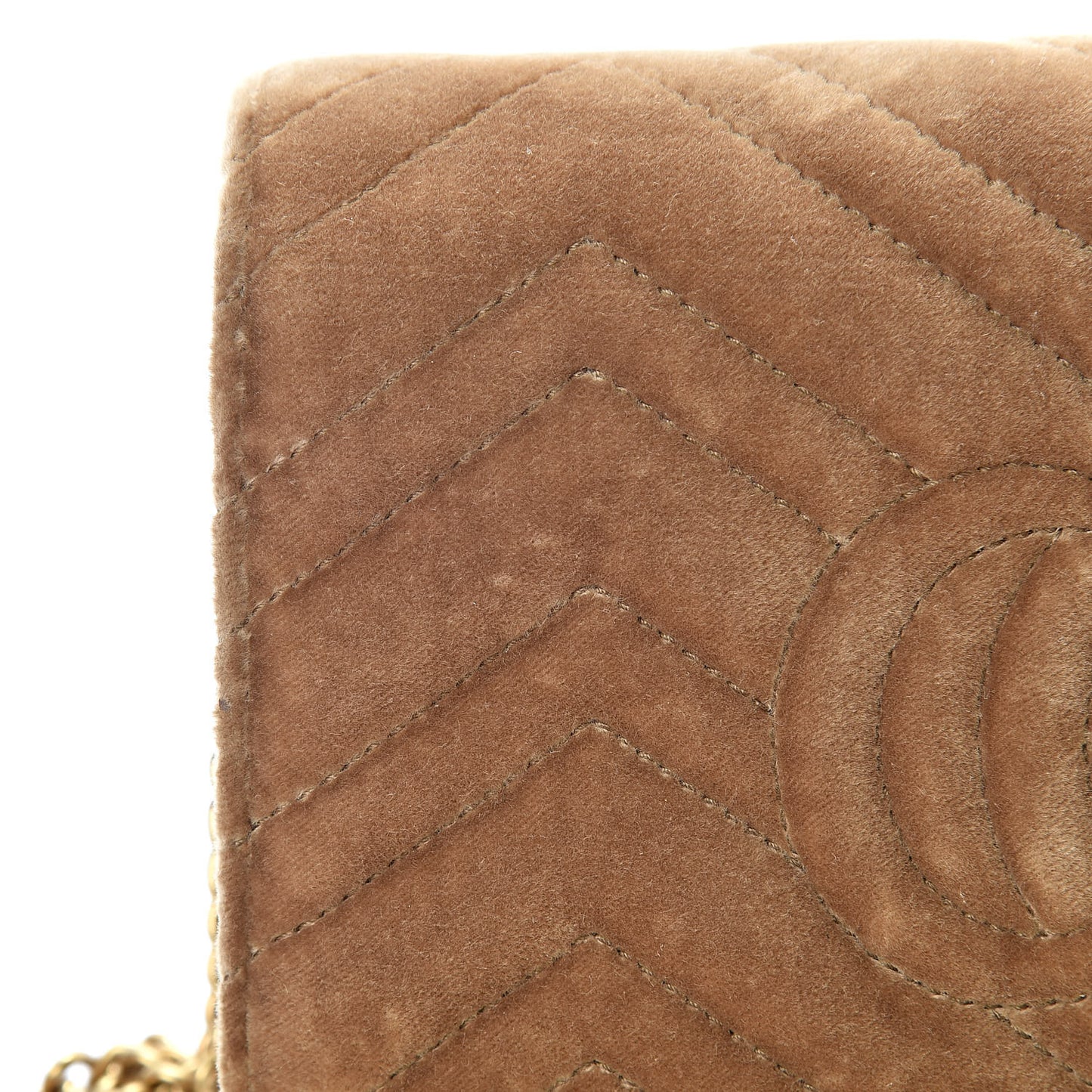 Velvet Matelasse GG Marmont Chain Wallet Taupe